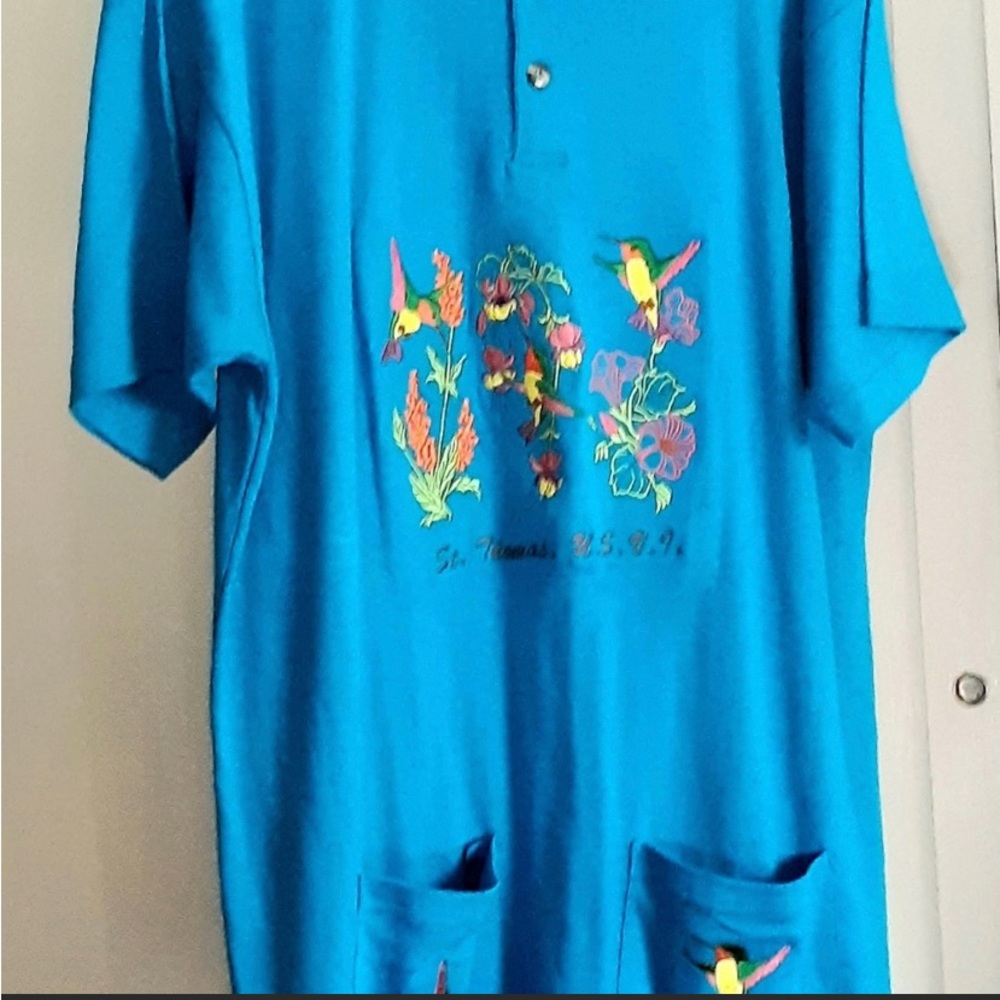 St. Thomas Virgin Islands - XL blue cotton MuMu cover up or short robe